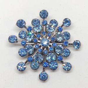 Vintage Blue Rhinestone Snowflake Star Brooch